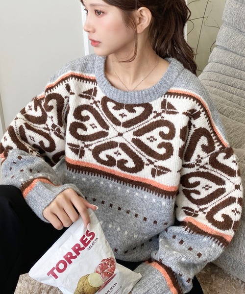 セール】ノルディックジャガードニットプルオーバー（ニット/セーター