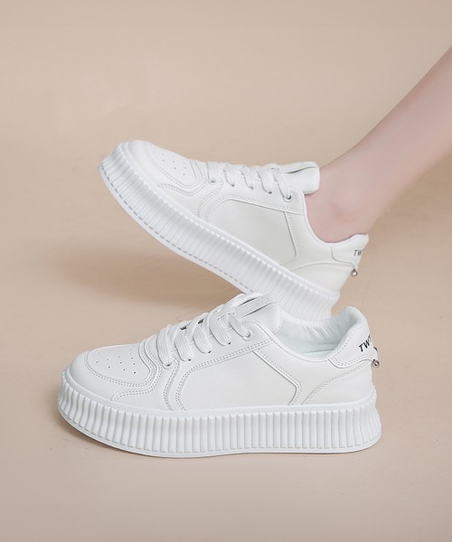 Miniministore(ミニミニストア)の「厚底スニーカー レディース ローカット靴(スニーカー・レディース・ホワイト/ベージュ・22.5cm/23.0cm/23.5cm/24.0cm/24.5cm/25.0cm)」の1枚目の写真