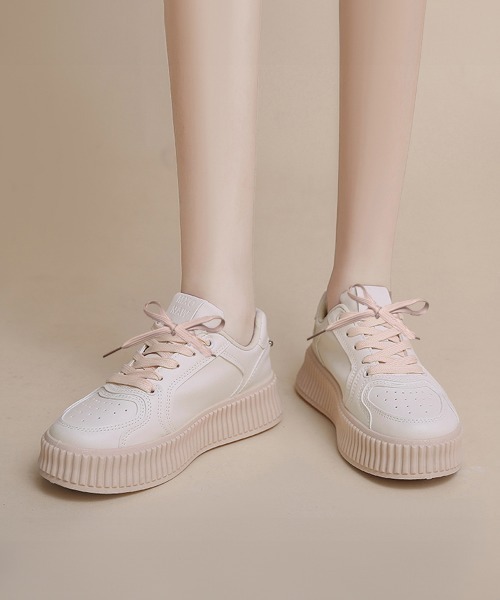 Miniministore(ミニミニストア)の「厚底スニーカー レディース ローカット靴(スニーカー・レディース・ホワイト/ベージュ・22.5cm/23.0cm/23.5cm/24.0cm/24.5cm/25.0cm)」の3枚目の写真