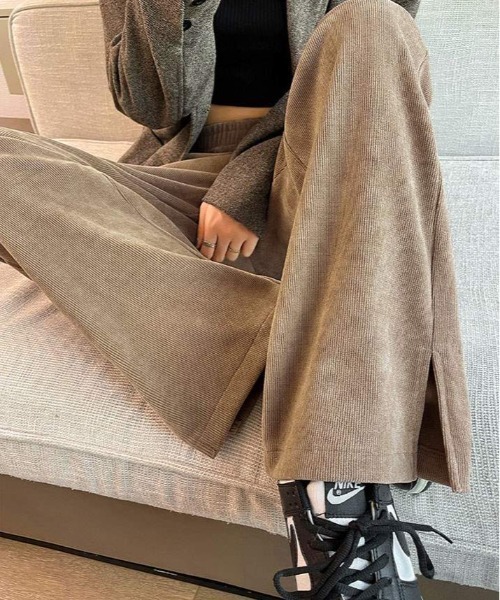kirakiraShop(キラキラショップ)の「裏起毛 コーデュロイ イージー パンツ(その他パンツ・レディース・ブラック/オフホワイト/チャコール/モカ・M/L)」の1枚目の写真