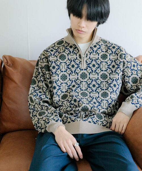 SENSE OF PLACE by URBAN RESEARCH（センスオブプレイスバイアーバンリサーチ）の「タイルジャガードハーフジップセーター（ニット/セーター・メンズ・ベージュ/ライトブルー/ブラック・MEDIUM/LARGE）」の3枚目の写真