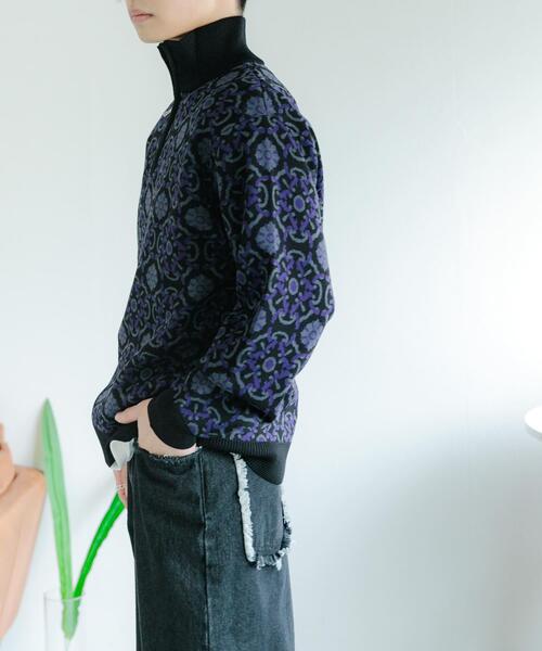 SENSE OF PLACE by URBAN RESEARCH（センスオブプレイスバイアーバンリサーチ）の「タイルジャガードハーフジップセーター（ニット/セーター・メンズ・ベージュ/ライトブルー/ブラック・MEDIUM/LARGE）」の2枚目の写真