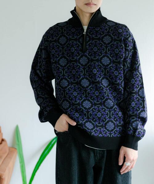 SENSE OF PLACE by URBAN RESEARCH（センスオブプレイスバイアーバンリサーチ）の「タイルジャガードハーフジップセーター（ニット/セーター・メンズ・ベージュ/ライトブルー/ブラック・MEDIUM/LARGE）」の4枚目の写真