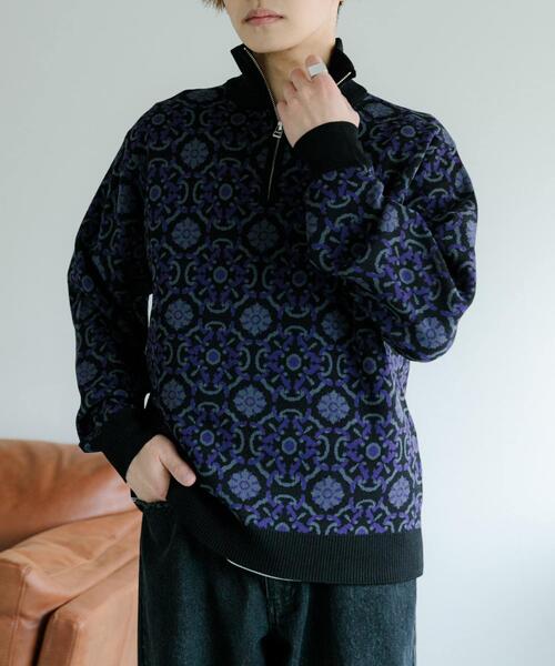 SENSE OF PLACE by URBAN RESEARCH（センスオブプレイスバイアーバンリサーチ）の「タイルジャガードハーフジップセーター（ニット/セーター・メンズ・ベージュ/ライトブルー/ブラック・MEDIUM/LARGE）」の5枚目の写真