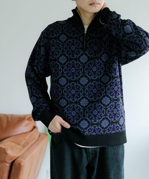 SENSE OF PLACE by URBAN RESEARCH（センスオブプレイスバイアーバンリサーチ）の「タイルジャガードハーフジップセーター（ニット/セーター・メンズ・ベージュ/ライトブルー/ブラック・MEDIUM/LARGE）」の6枚目の写真