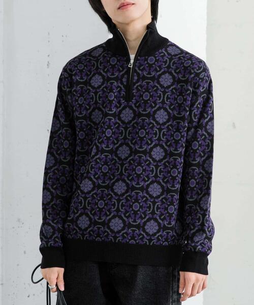 SENSE OF PLACE by URBAN RESEARCH（センスオブプレイスバイアーバンリサーチ）の「タイルジャガードハーフジップセーター（ニット/セーター・メンズ・ベージュ/ライトブルー/ブラック・MEDIUM/LARGE）」の11枚目の写真