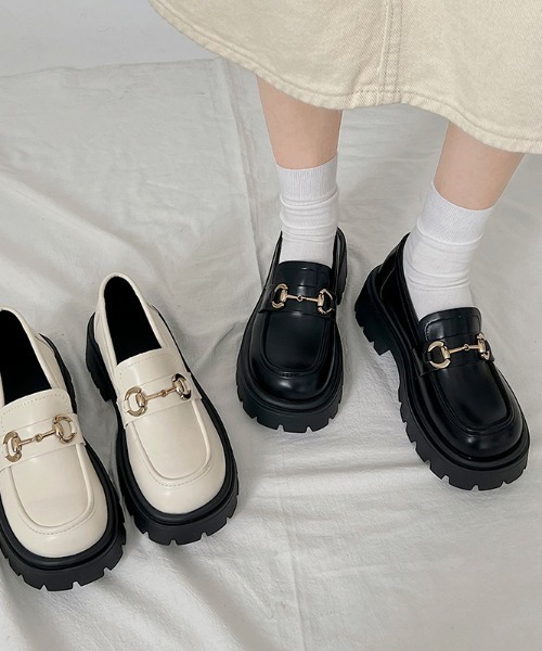 Shoes in Closet(シューズインクローゼット)の「厚底 タンクソール ビット ローファー 2452(ローファー・レディース・ブラック/アイボリー・LL/L/M/S)」の14枚目の写真