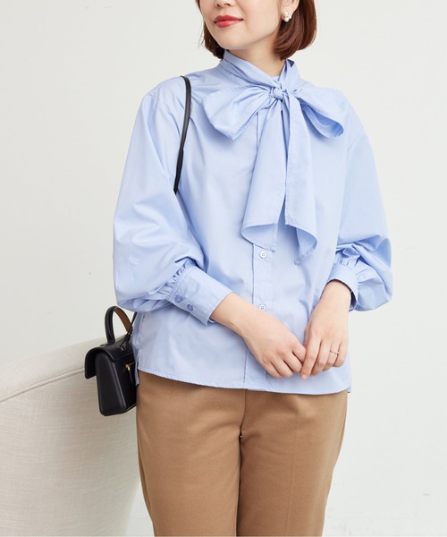 Chez toi(シェトワ)の「BIGリボンシャツ(シャツ/ブラウス・レディース・サックスブルー/オフホワイト/ブラック・FREE)」の22枚目の写真