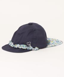 [ベビー]花柄フリル日よけ付きキャップ