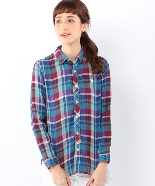 coen（コーエン）の「ダブルガーゼビッグチェックシャツ（シャツ/ブラウス・レディース・ターコイズブルー/オレンジ/ピンク・LARGE/SMALL/MEDIUM）」の2枚目の写真