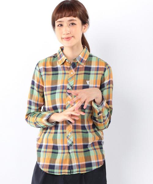 coen（コーエン）の「ダブルガーゼビッグチェックシャツ（シャツ/ブラウス・レディース・ターコイズブルー/オレンジ/ピンク・LARGE/SMALL/MEDIUM）」の3枚目の写真