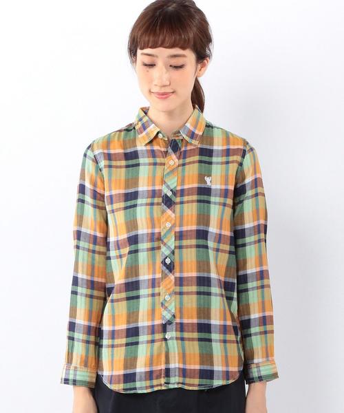 coen（コーエン）の「ダブルガーゼビッグチェックシャツ（シャツ/ブラウス・レディース・ターコイズブルー/オレンジ/ピンク・LARGE/SMALL/MEDIUM）」の18枚目の写真
