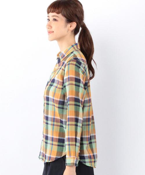 coen（コーエン）の「ダブルガーゼビッグチェックシャツ（シャツ/ブラウス・レディース・ターコイズブルー/オレンジ/ピンク・LARGE/SMALL/MEDIUM）」の19枚目の写真