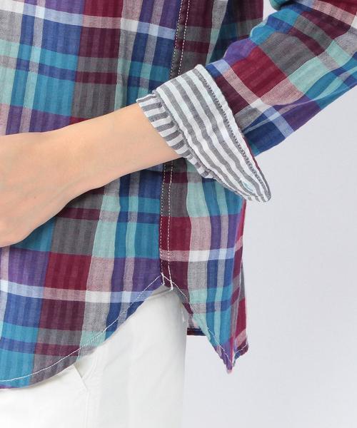 coen（コーエン）の「ダブルガーゼビッグチェックシャツ（シャツ/ブラウス・レディース・ターコイズブルー/オレンジ/ピンク・LARGE/SMALL/MEDIUM）」の4枚目の写真
