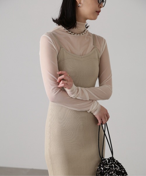 FREE'S MART（フリーズマート）の「［セットアップ対応］Iラインリブニットワンピース（ワンピース・レディース・ベージュ/ライトグリーン/ブラック・FREE）」の3枚目の写真