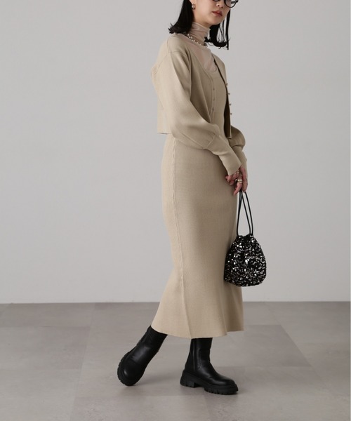 FREE'S MART（フリーズマート）の「［セットアップ対応］Iラインリブニットワンピース（ワンピース・レディース・ベージュ/ライトグリーン/ブラック・FREE）」の12枚目の写真