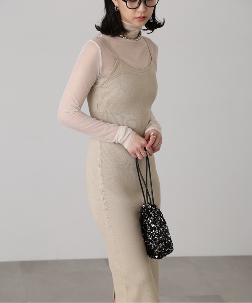 FREE'S MART（フリーズマート）の「［セットアップ対応］Iラインリブニットワンピース（ワンピース・レディース・ベージュ/ライトグリーン/ブラック・FREE）」の13枚目の写真