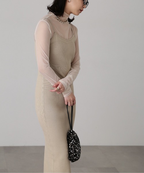 FREE'S MART（フリーズマート）の「［セットアップ対応］Iラインリブニットワンピース（ワンピース・レディース・ベージュ/ライトグリーン/ブラック・FREE）」の16枚目の写真