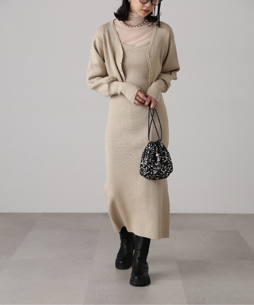 FREE'S MART（フリーズマート）の「［セットアップ対応］Iラインリブニットワンピース（ワンピース・レディース・ベージュ/ライトグリーン/ブラック・FREE）」の21枚目の写真