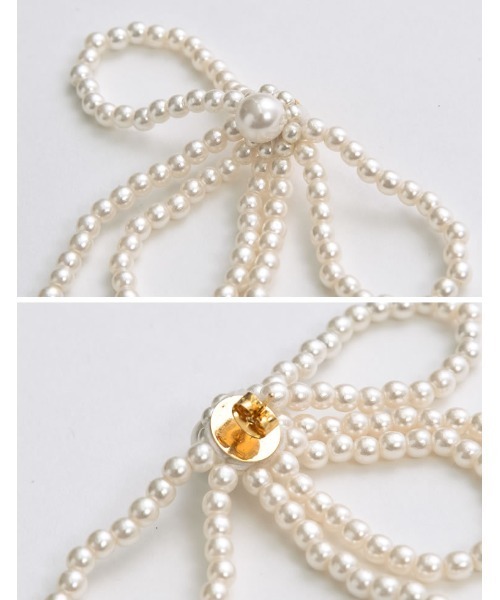 Re:EDIT（リエディ）の「[2024SS COLLECTION][MEISM by Re:EDIT]フェイクパールリボンデザインピアス（ピアス（両耳用）・レディース・ホワイト・FREE）」の7枚目の写真