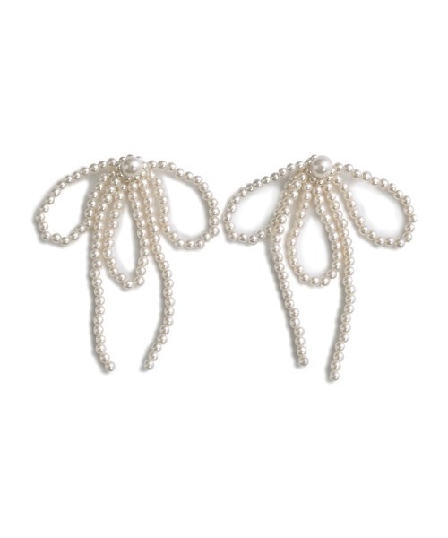 Re:EDIT（リエディ）の「[2024SS COLLECTION][MEISM by Re:EDIT]フェイクパールリボンデザインピアス（ピアス（両耳用）・レディース・ホワイト・FREE）」の8枚目の写真