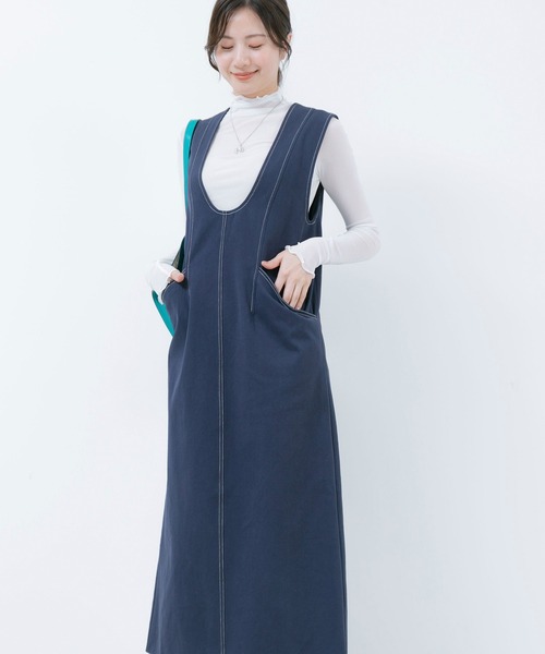 Jayro(ジャイロ)の「ツイルUネックジャンスカ(ワンピース・レディース・ネイビー/ブルー・M)」の2枚目の写真