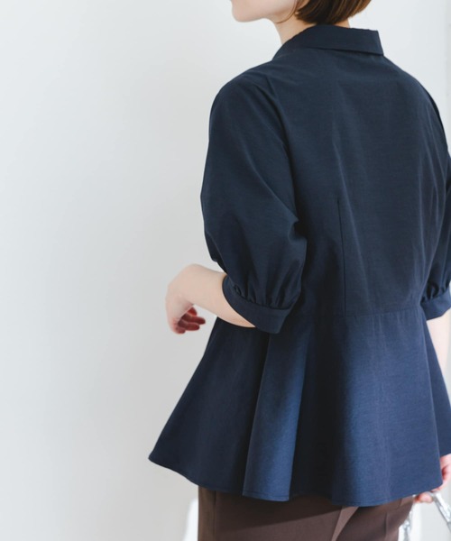 「F by ROSSO」 長袖シャツ FREE ネイビー レディース F by ROSSO（エフバイロッソ）の「F by ROSSO 衿付きペプラム