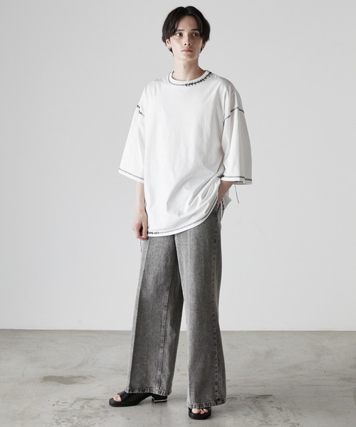 CIASENSE(シアセンス)の「Hand-stitched oversized T-shirt/ハンドステッチ オーバーサイズTシャツ(Tシャツ/カットソー・メンズ・チャコールグレー/ホワイト/ブラック・S/M/L)」の4枚目の写真