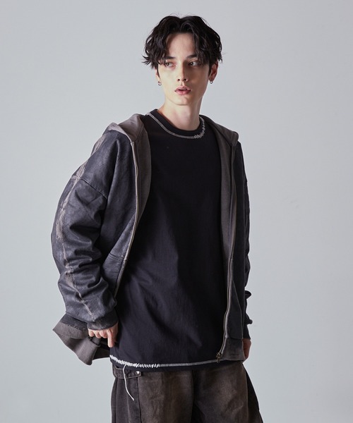 tシャツ COLOR STITCH WIDE S/S TOP レディース XSIDE Crew Neck Stitch Printed Women's T-Shirt -S54975Z8-RFL