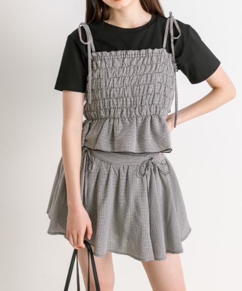 OLIVE des OLIVE（オリーブデオリーブ）の「ドロストリボンミニスカート（スカート・レディース・ブラック/オフホワイト/ブラック系/サックスブルー・FREE）」の4枚目の写真