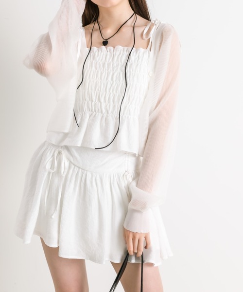 OLIVE des OLIVE（オリーブデオリーブ）の「ドロストリボンミニスカート（スカート・レディース・ブラック/オフホワイト/ブラック系/サックスブルー・FREE）」の2枚目の写真