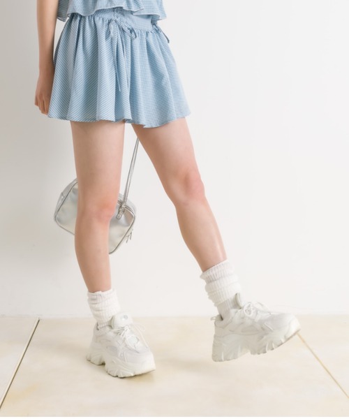 【CIDER】リボンミニスカート プレッピー 織布 ボリューミーな蝶結びバブルヘムミニスカート