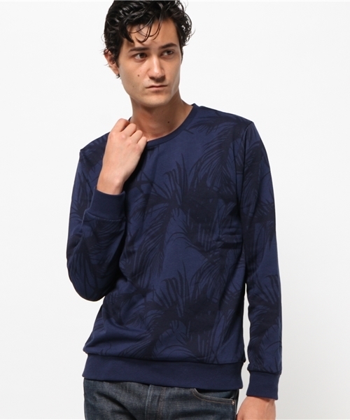 VENCEEXCHANGE（ヴァンスエクスチェンジ）の「ミニ裏毛リーフ柄クルーネックプルオーバー（スウェット・メンズ・ネイビー/グレー・SMALL/LARGE/MEDIUM）」の2枚目の写真