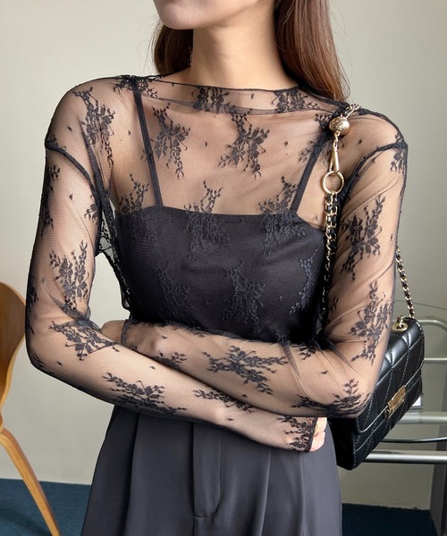 SHEPP(シープ)の「ハイネック フラワー柄 レースシアーカットソー(Tシャツ/カットソー・レディース・ブラウン/ホワイト・F)」の13枚目の写真