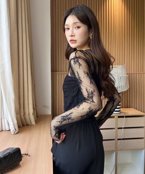 SHEPP(シープ)の「ハイネック フラワー柄 レースシアーカットソー(Tシャツ/カットソー・レディース・ブラウン/ホワイト・F)」の15枚目の写真