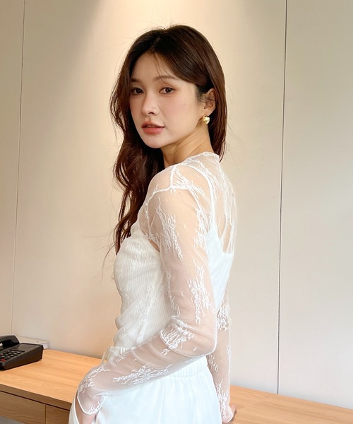 SHEPP(シープ)の「ハイネック フラワー柄 レースシアーカットソー(Tシャツ/カットソー・レディース・ブラウン/ホワイト・F)」の4枚目の写真