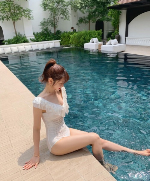 ギャザーショルダースウィムウェア パイル地ショルダーギャザービキニ/水着【SEADRESS シードレス