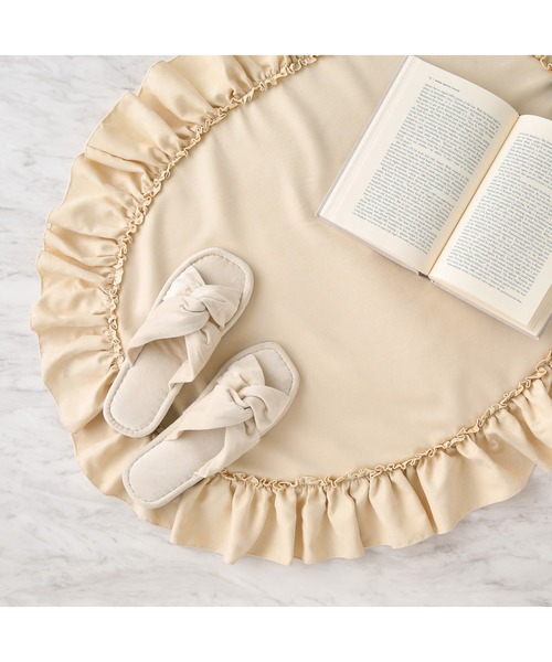 フランスアンティークモノグラム リネンラウンドマットフリル