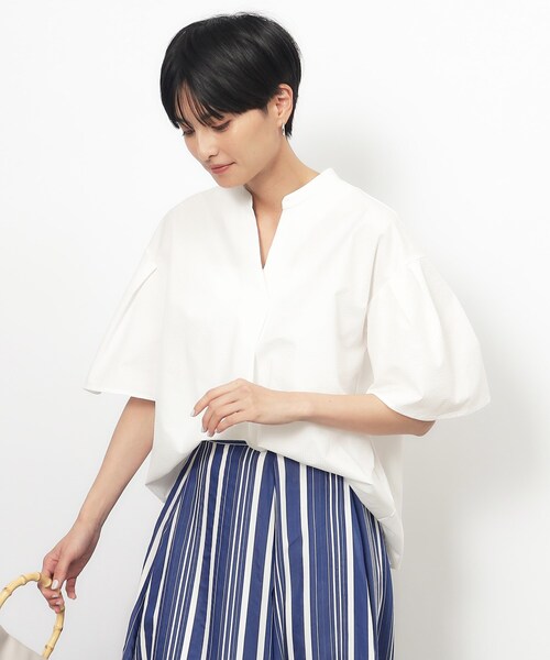 OPAQUE.CLIP（オペークドットクリップ）の「◆サッカースキッパーフレアスリーブブラウス【洗濯機洗い可】（シャツ/ブラウス・レディース・ネイビー/ベージュ/グリーン/ホワイト・38/40/42/36）」の21枚目の写真