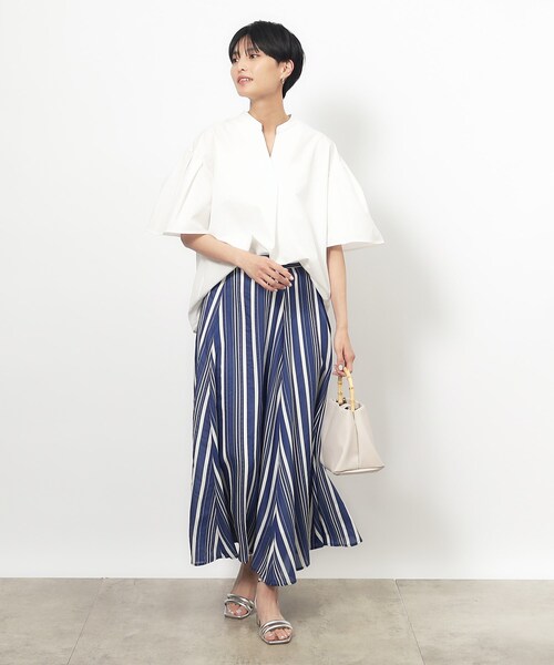 OPAQUE.CLIP（オペークドットクリップ）の「◆サッカースキッパーフレアスリーブブラウス【洗濯機洗い可】（シャツ/ブラウス・レディース・ネイビー/ベージュ/グリーン/ホワイト・38/40/42/36）」の22枚目の写真