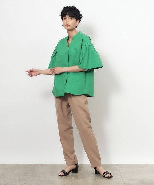 OPAQUE.CLIP（オペークドットクリップ）の「◆サッカースキッパーフレアスリーブブラウス【洗濯機洗い可】（シャツ/ブラウス・レディース・ネイビー/ベージュ/グリーン/ホワイト・38/40/42/36）」の15枚目の写真