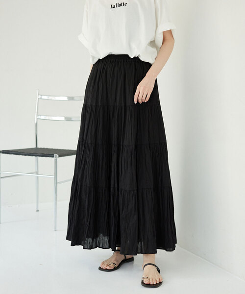 SLOBE IENA（スローブイエナ）の「クリンクルティアードスカート（スカート・レディース・ブルー/ライトグリーン/ブラック・FREE）」の13枚目の写真