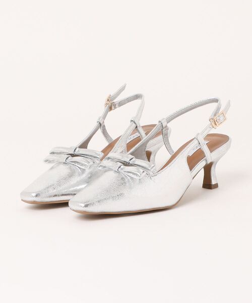 EVOL（イーボル）の「【EVOL】リボンバックストラップスクエアパンプス（パンプス・レディース・ブラック/シルバー・SMALL/MEDIUM）」の2枚目の写真