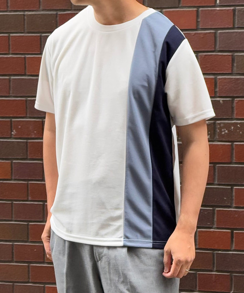 ikka(イッカ)の「【接触冷感/親子コーデ】速乾COOL縦切り替えTシャツ(Tシャツ/カットソー・メンズ・ホワイト/ネイビー/チャコールグレー・L/M/S/XL)」の2枚目の写真