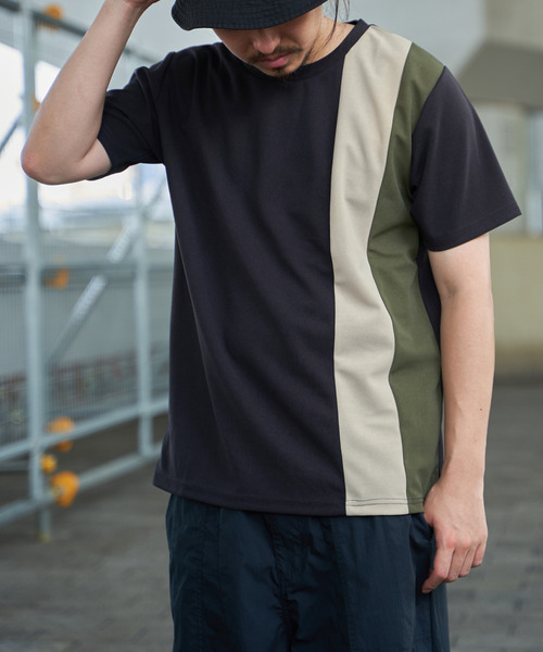 ikka(イッカ)の「【接触冷感/親子コーデ】速乾COOL縦切り替えTシャツ(Tシャツ/カットソー・メンズ・ホワイト/ネイビー/チャコールグレー・L/M/S/XL)」の3枚目の写真