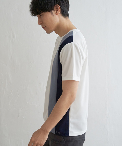 ikka(イッカ)の「【接触冷感/親子コーデ】速乾COOL縦切り替えTシャツ(Tシャツ/カットソー・メンズ・ホワイト/ネイビー/チャコールグレー・L/M/S/XL)」の5枚目の写真