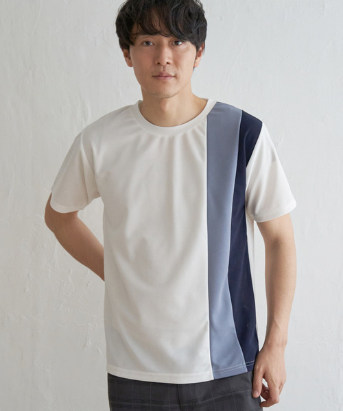 ikka(イッカ)の「【接触冷感/親子コーデ】速乾COOL縦切り替えTシャツ(Tシャツ/カットソー・メンズ・ホワイト/ネイビー/チャコールグレー・L/M/S/XL)」の4枚目の写真
