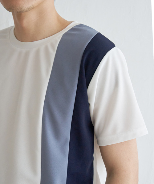 ikka(イッカ)の「【接触冷感/親子コーデ】速乾COOL縦切り替えTシャツ(Tシャツ/カットソー・メンズ・ホワイト/ネイビー/チャコールグレー・L/M/S/XL)」の8枚目の写真