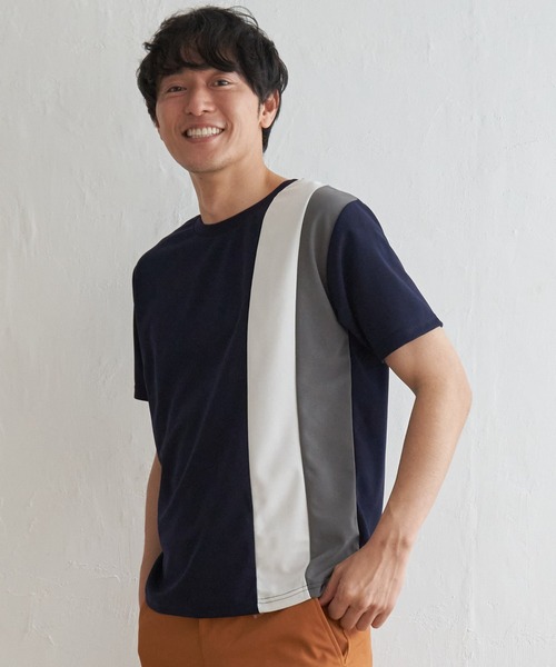 ikka(イッカ)の「【接触冷感/親子コーデ】速乾COOL縦切り替えTシャツ(Tシャツ/カットソー・メンズ・ホワイト/ネイビー/チャコールグレー・L/M/S/XL)」の20枚目の写真