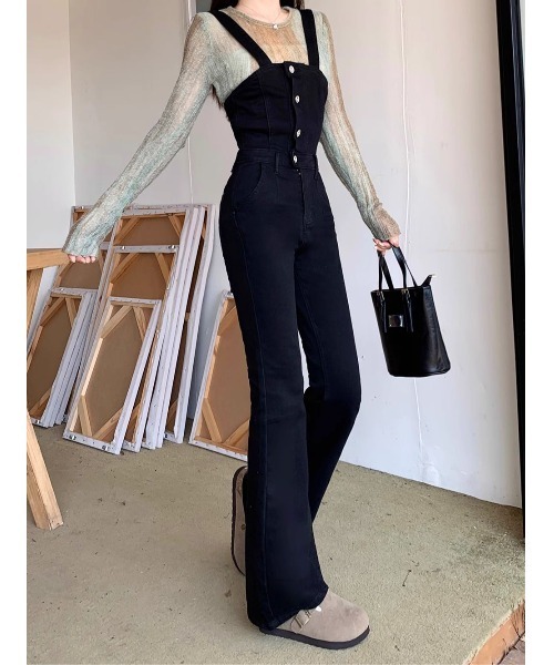 スーパーストレッチフレアサロペット（サロペット/オーバーオール）｜LAC-VERT（ラック・ヴェール） 7,990円